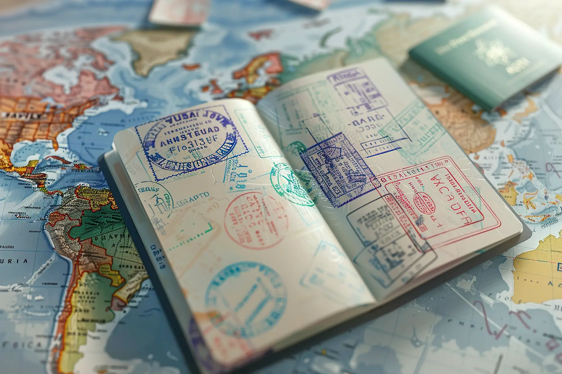 Imagem de um passaporte sobre o mapa mundi aguardando viagem de incentivo